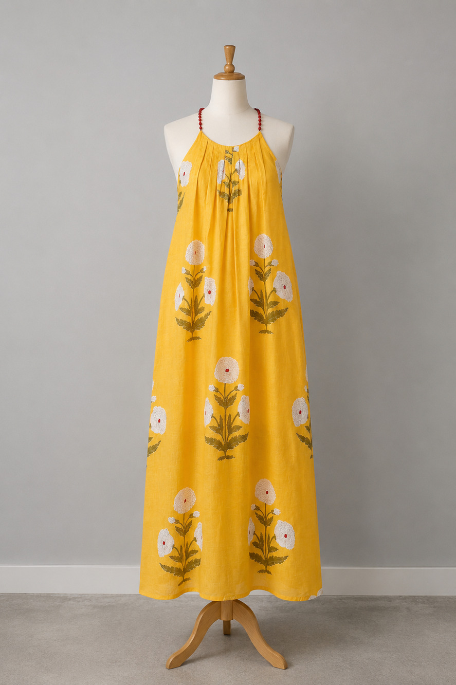 J.Crew S Yellow Beaded Strap Floral Halter Maxi Dress NWT$228 Ramie Boho Resort
